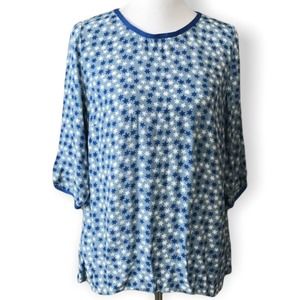 Boden Shirt Womens 8  Blue White Scattered Stars Print Short Sleeve Pullover Top